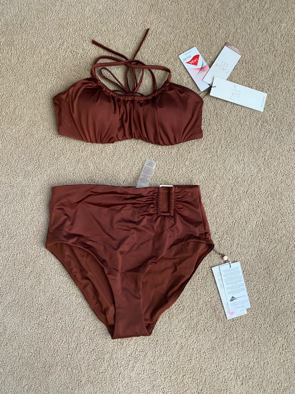 CALIA by Carrie Underwood Chocolate Brown High-Waist Bikini Set